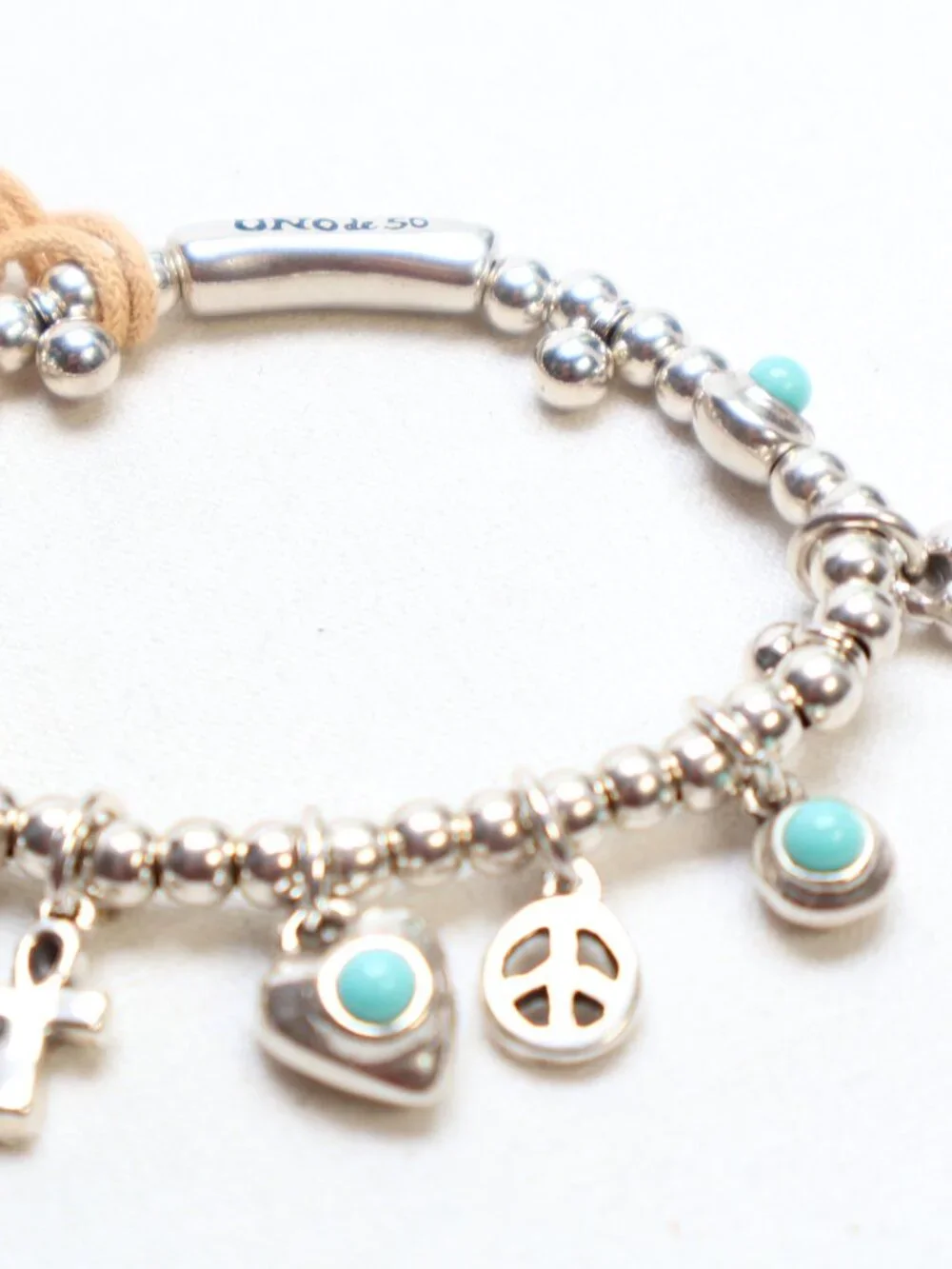 Uno de 50 Silver Tone Worship Turquoise Stretch Bracelet $80 - Picture 2 of 4